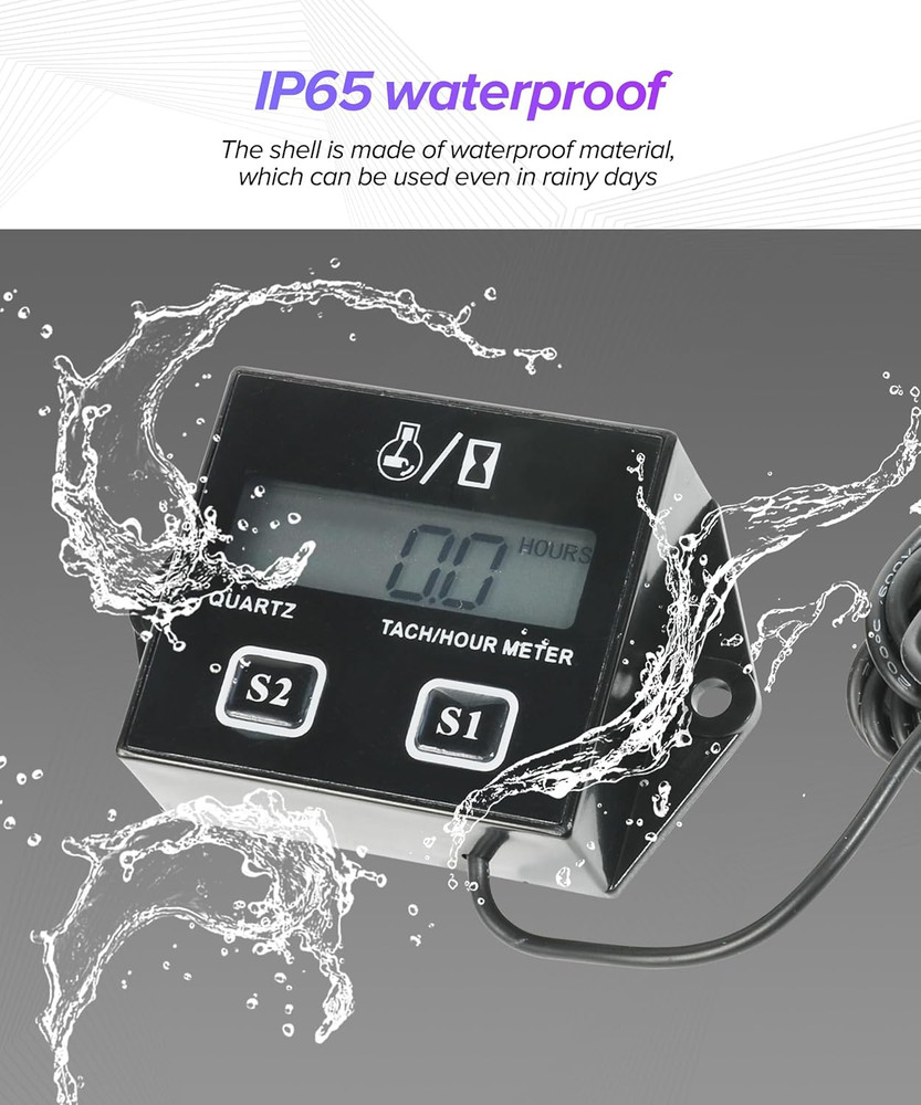 Tachometer,Car Accessories Small Engine Tachometer,Waterproof Inductive Tacho Ga