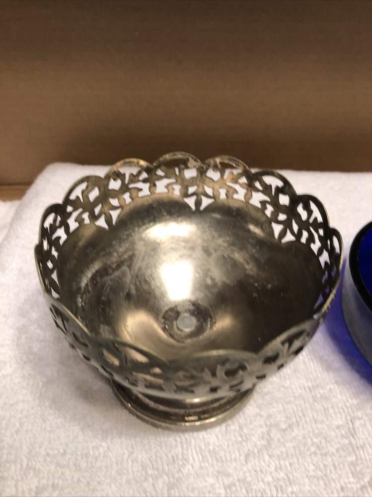 William Adams silver plated stand with blue glass bowl