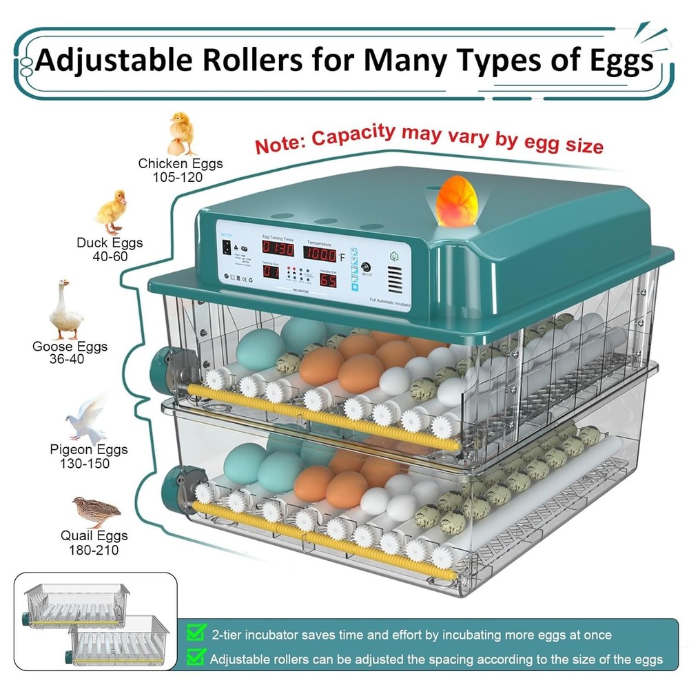 Incubators for Hatching Eggs 120, Chicken Egg Incubator with Automatic Egg Tu...