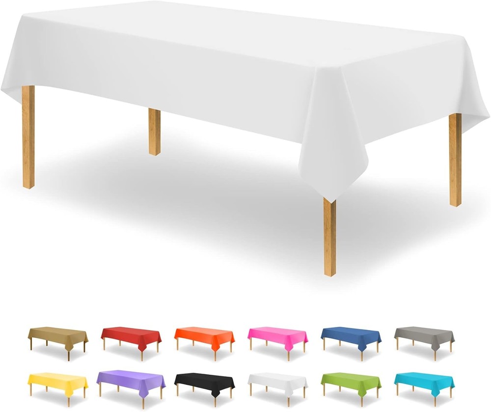 White Disposable Plastic Tablecloth Rectangle Tables 12 Pack Table Cloths