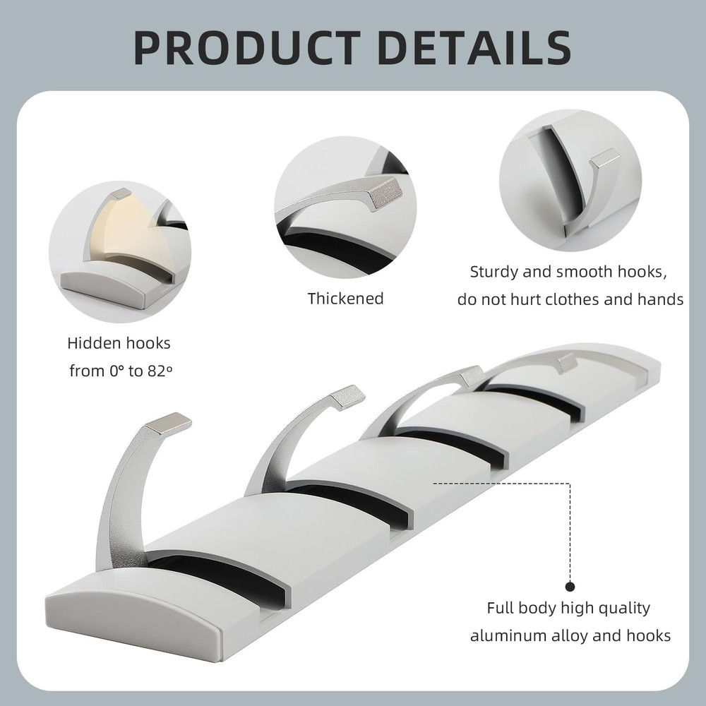 Foldable Stylish Modern Hook Rack with 5 Hooks, Coat Hooks Wall Mount, Metal ...