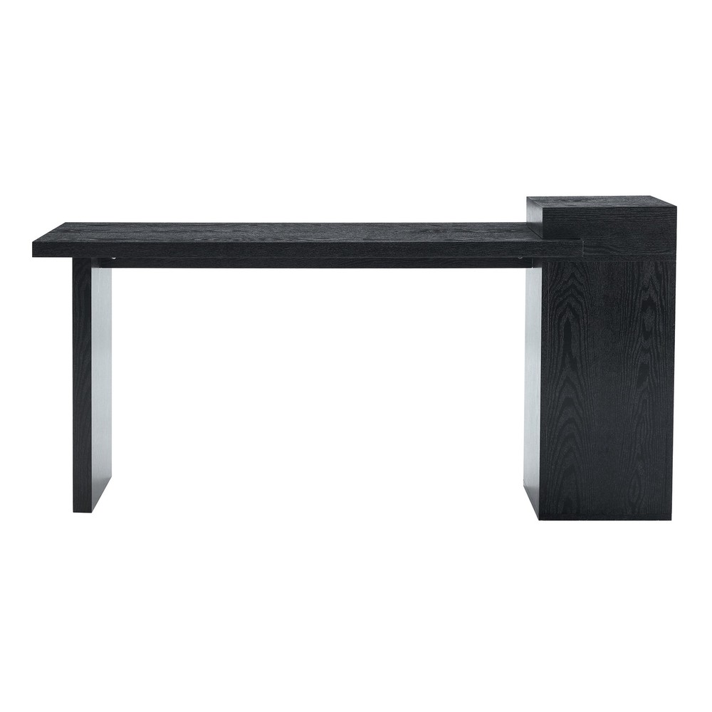 Modern Black Wood Grain Sofa Side Table - MDF Multipurpose Entryway Console Tab