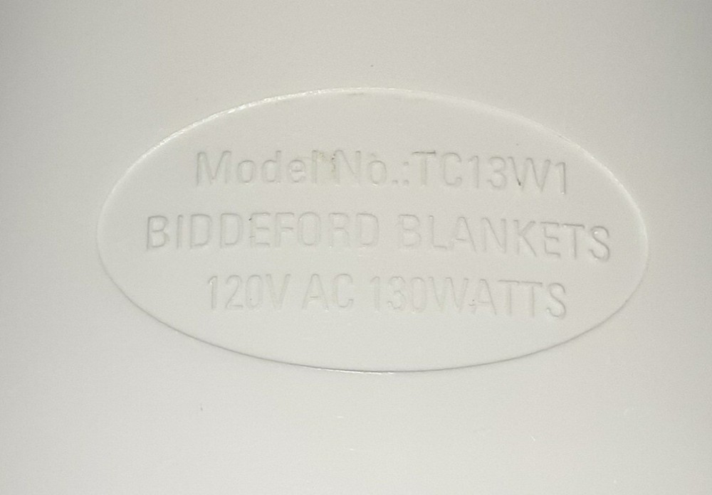 Biddeford TC13W1 Electric Throw Blanket Controller Auto Off 3-Settings