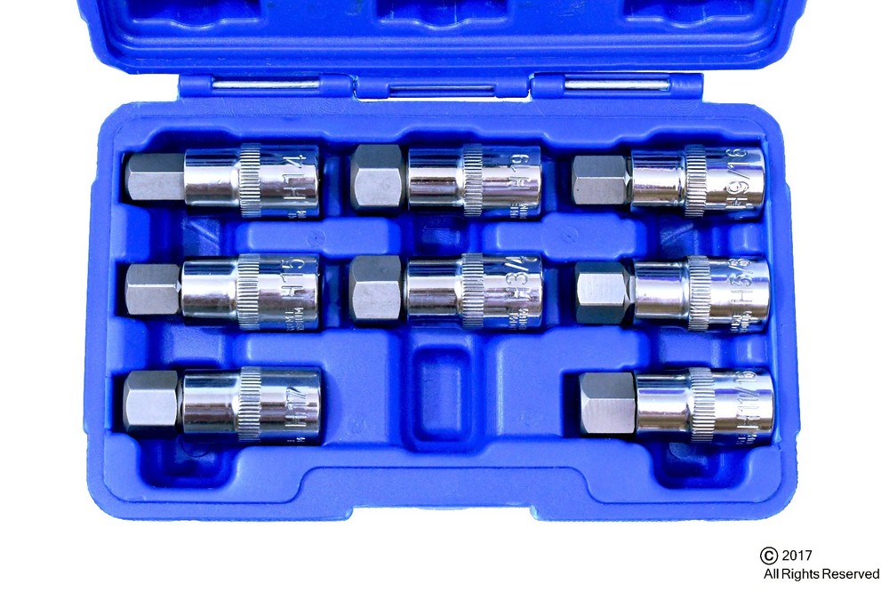 8 pc 1/2" Drive Jumbo Hex Bit Socket Set SAE & Metric Standard MM