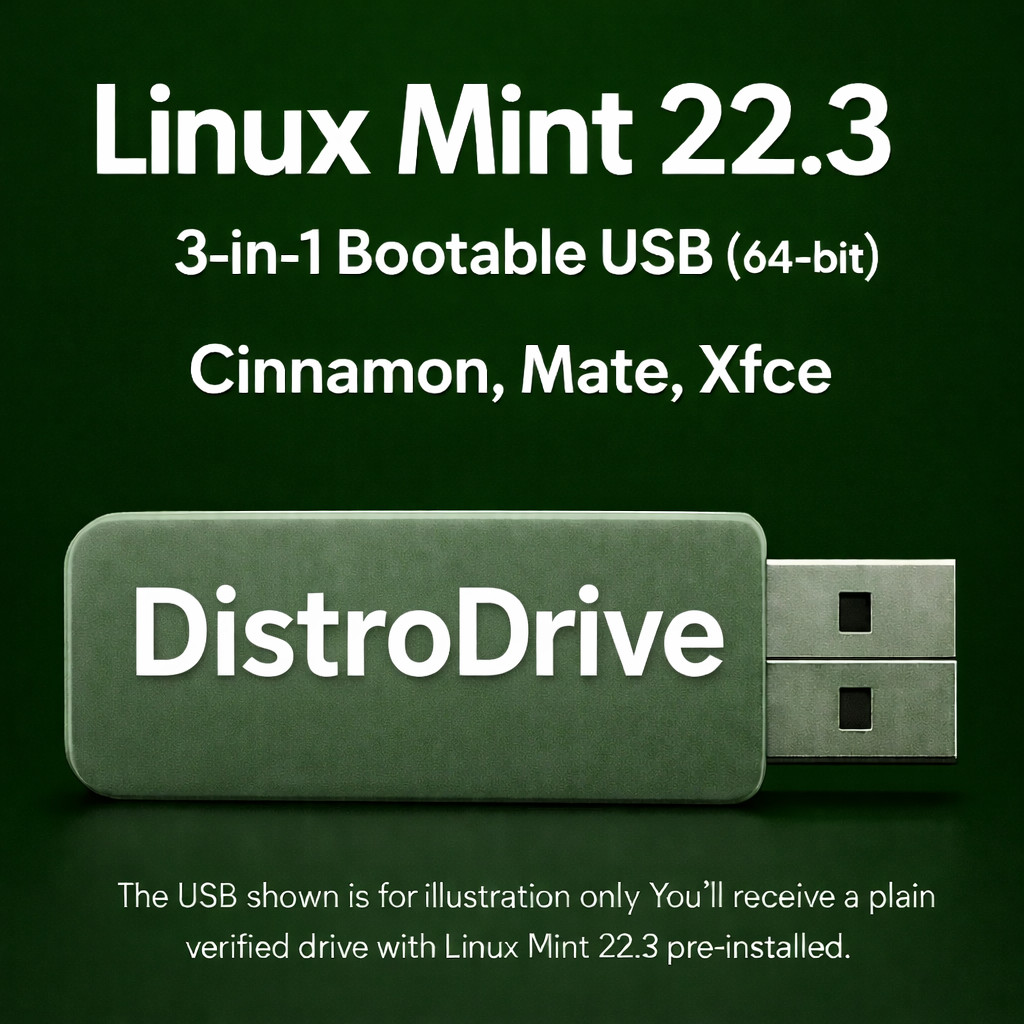 Linux Mint 22.3 Bootable USB Drive 64-bit Linux OS 3-in-1 Cinnamon MATE Xfce