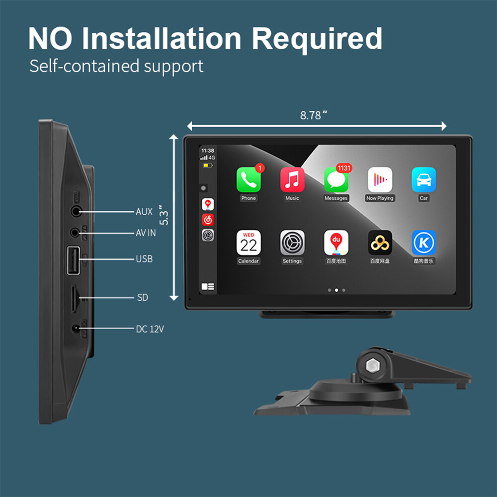 9" Portable Car Stereo Full Touch Screen Wireless Carplay Android auto Bluetooth