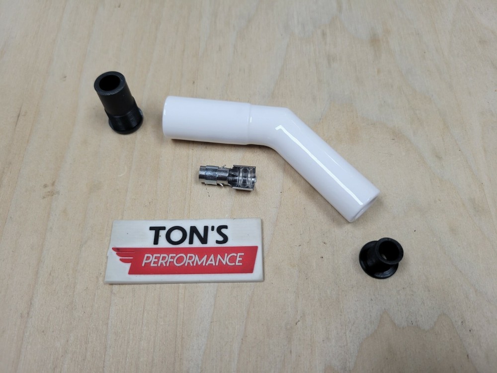 8mm White Ignition High Temp Ceramic Spark Plug Wire Boot Terminal Kit 45-Deg
