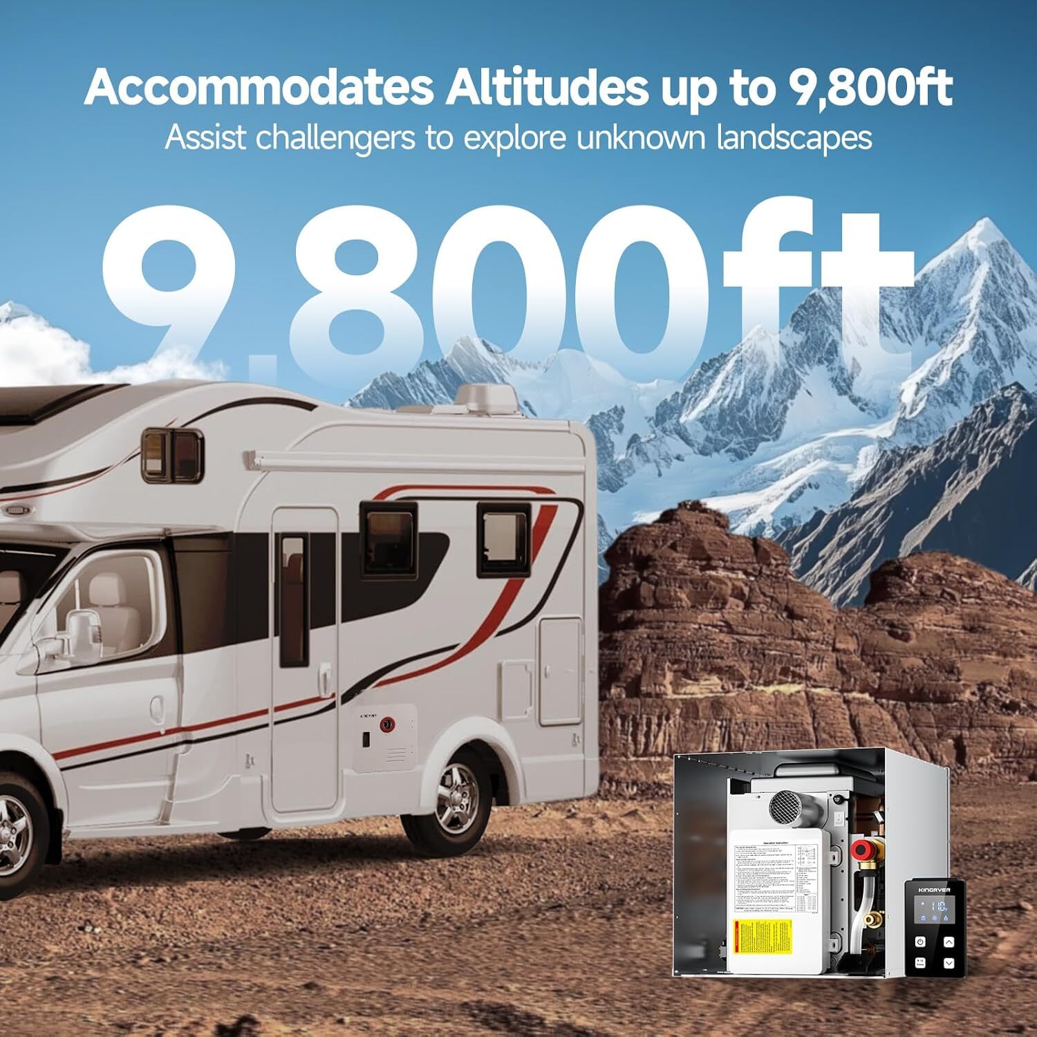 65,000 BTU RV Tankless Water Heater W/0 Door Camper Water Heater Wired Control