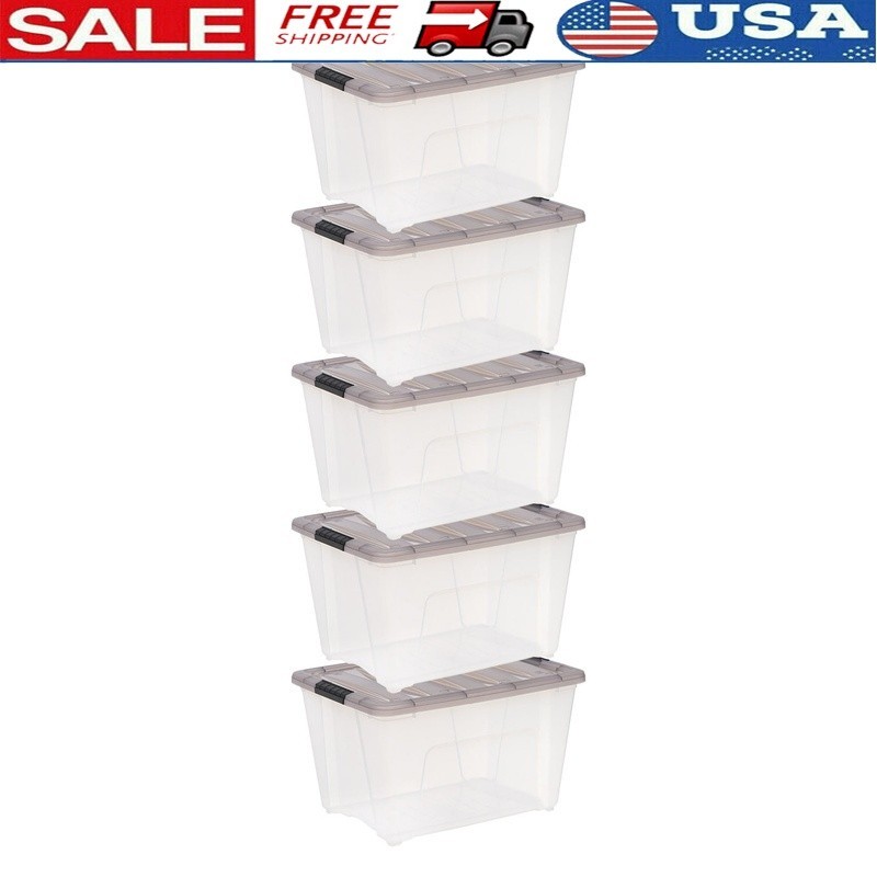 53 Qt. Plastic Storage Bins with Lids Stackable Storage Containers Totes 5 Pack