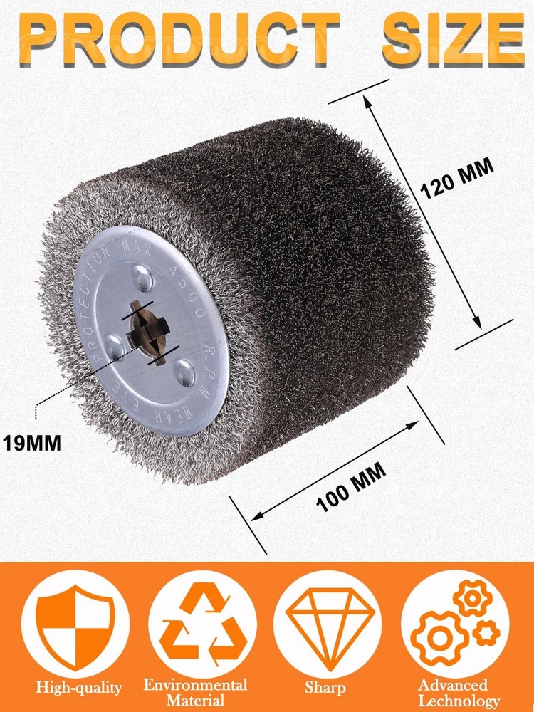 4.7" x 4" Stainless Steel Wire Brush Drum Surface Conditioning Tool, Drawing ...