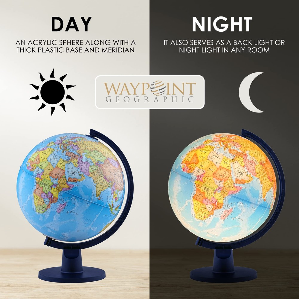 Scout+ Illuminated With Map, World Globe for , Decorative Classroom Globe wit...
