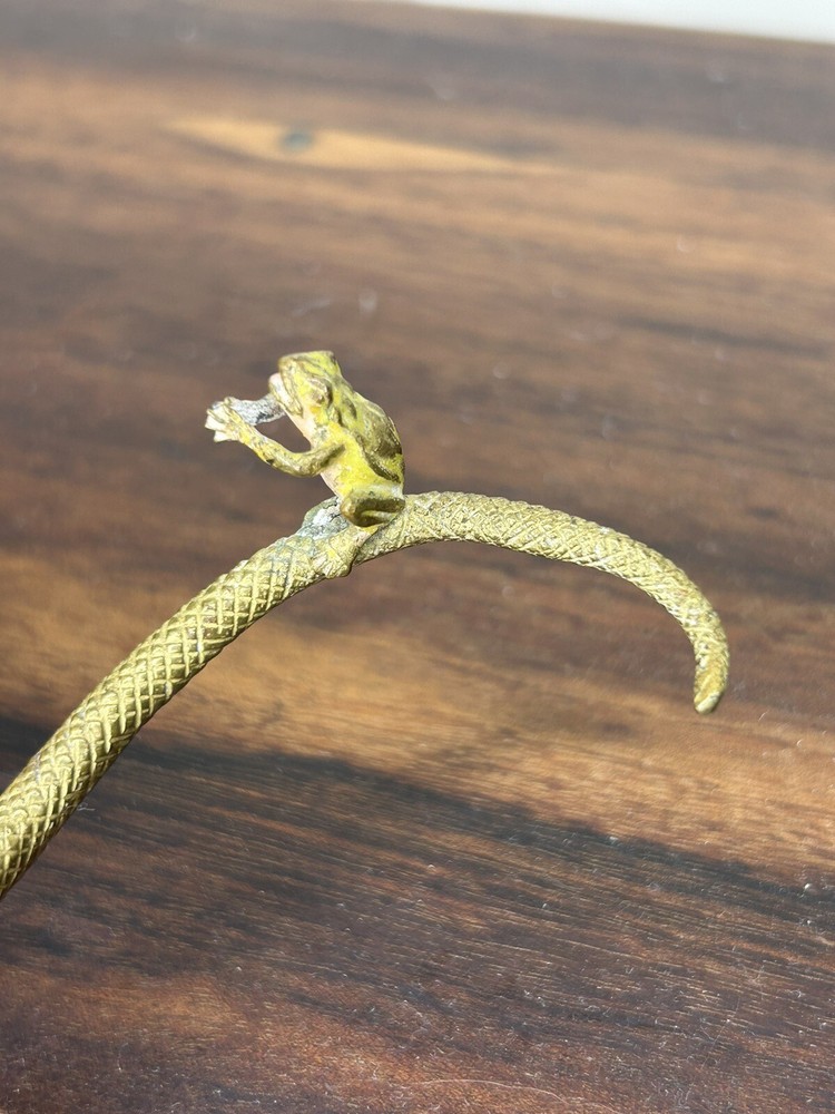 AUSTRIAN POLYCHROMED BRONZE SNAKE AND FROG SCULPTURE