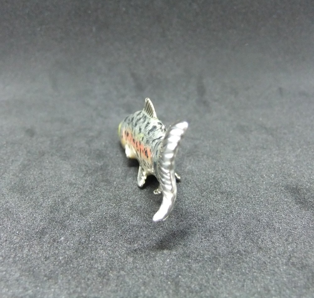 Saturno Solid Sterling 925 Hallmarked Silver & Enamel Trout Fish Figure - Medium