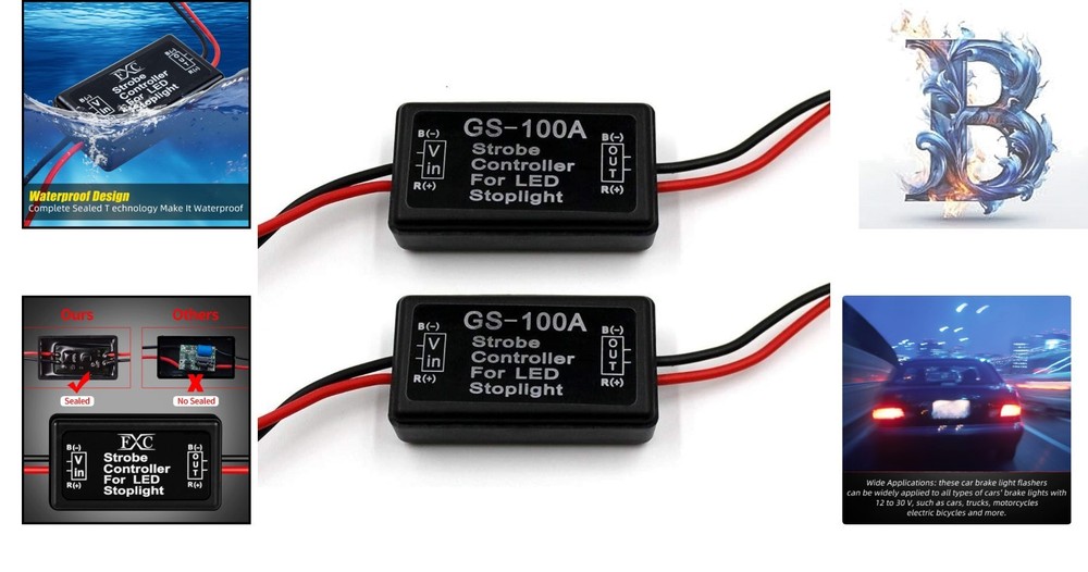 Compact 24W LED Strobe Flasher Controller for Rear Brake Lights - 2 Pack