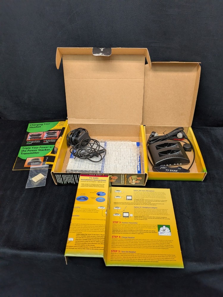 TV Ears Original Wireless Transmitter Headset TV Listening Device open box