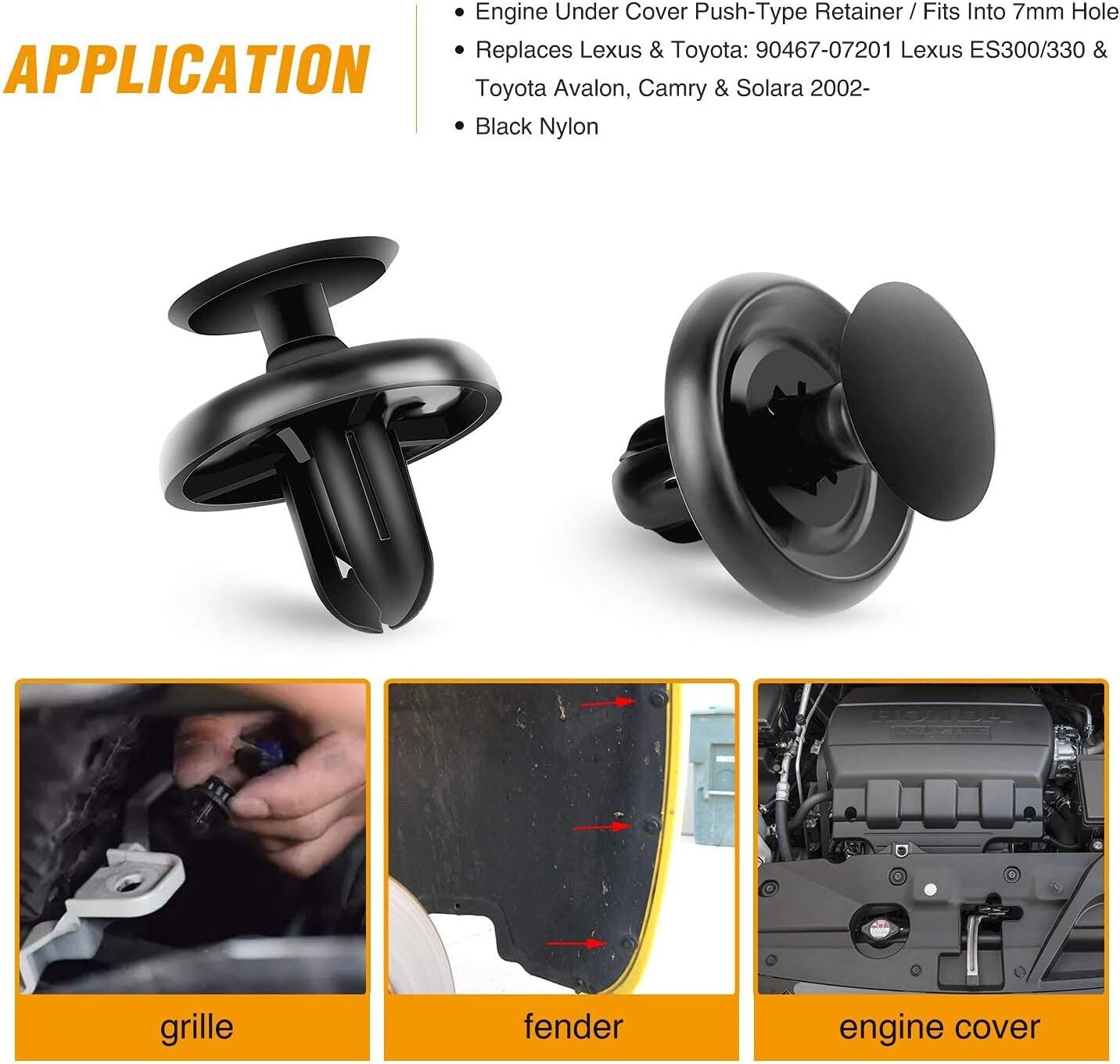 100 Pcs Retainer for Lexus Toyota Body, Splash Shield Clips 90467-07201 Replacem