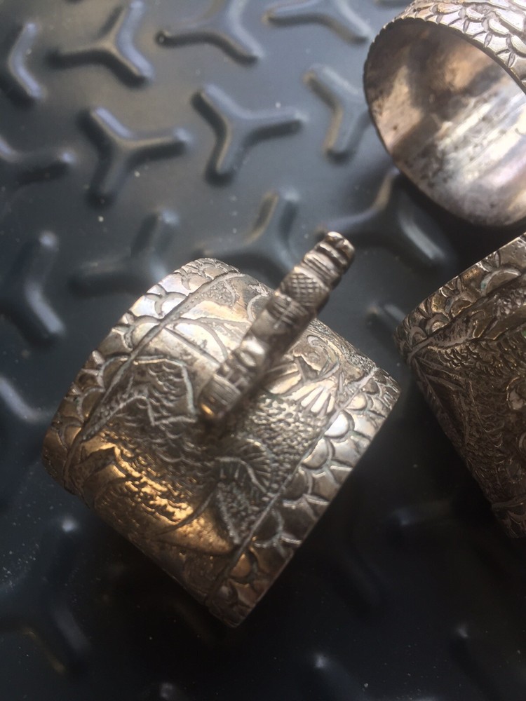 Set Of Antique Solid Silver Peruvian Napkin Rings