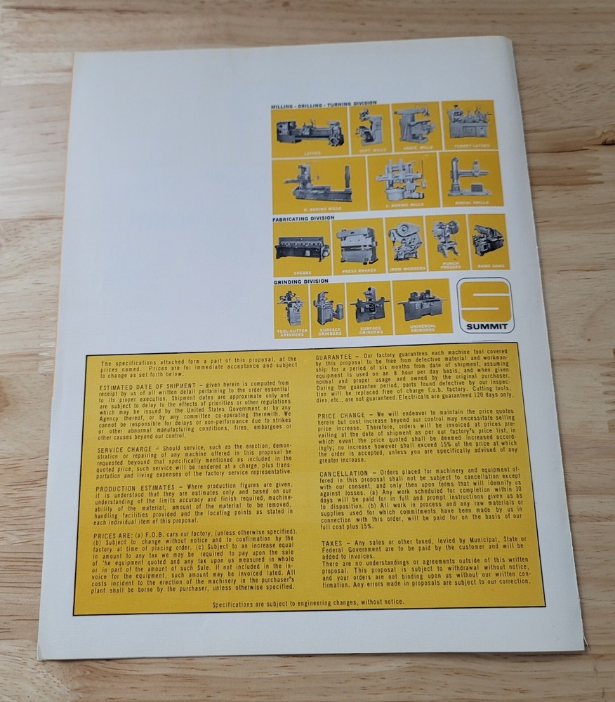 Vintage Summit Machine Tool Features BROCHURE Summit No. 2 Mill