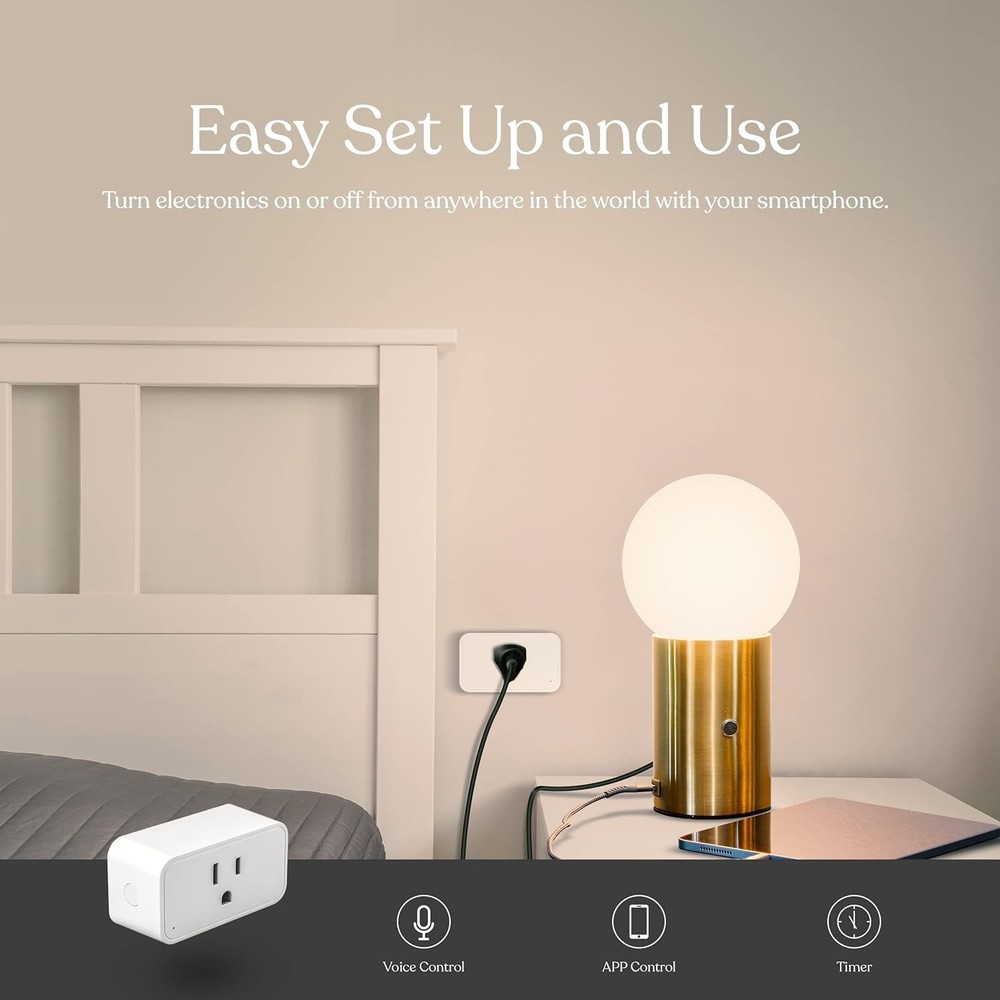 2 Pack Indoor Wi-Fi Smart Plug - Alexa & Google Home Compatible, Timer Function
