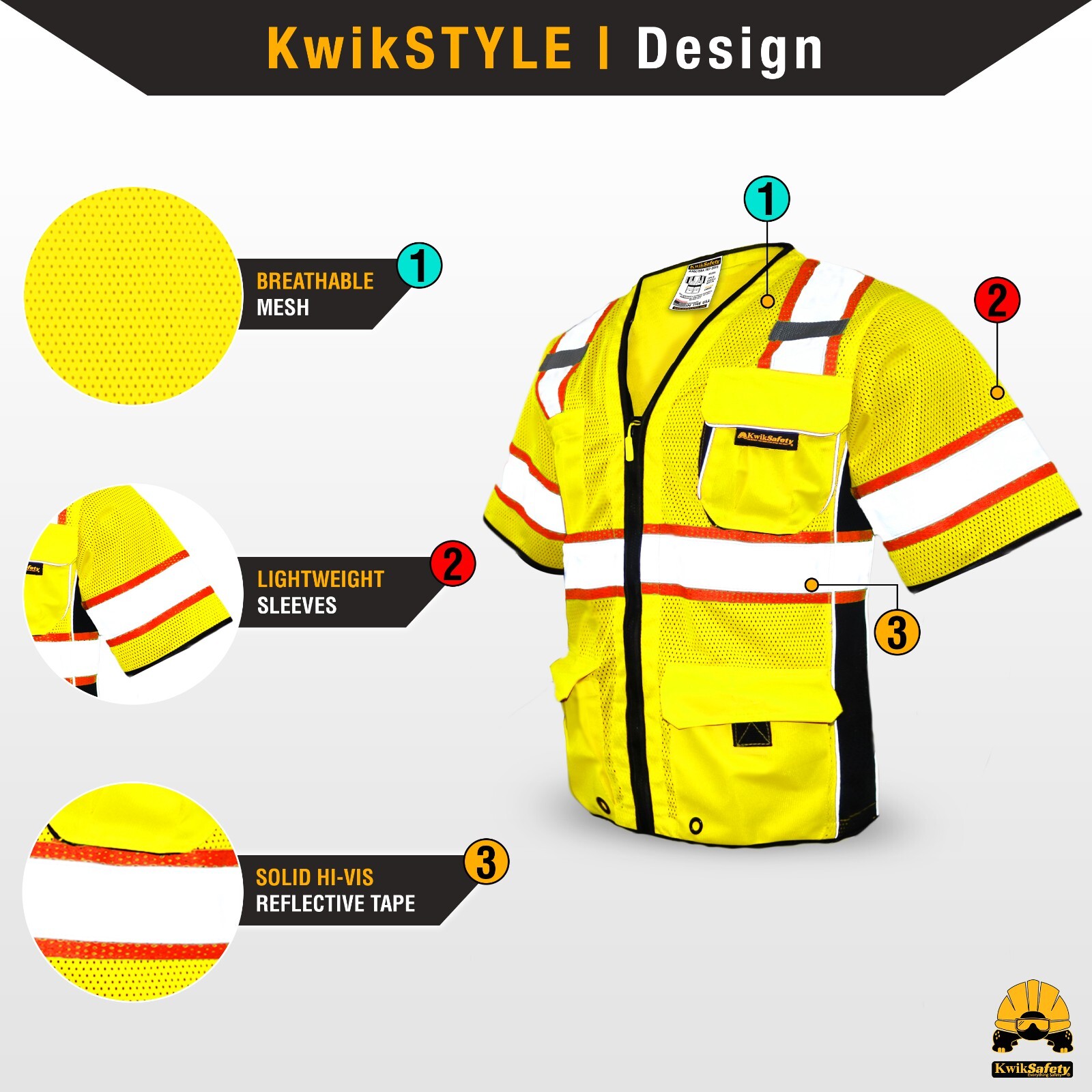 KwikSafety EXECUTIVE Hi Vis Reflective ANSI PPE Surveyor Class 3 Safety Vest