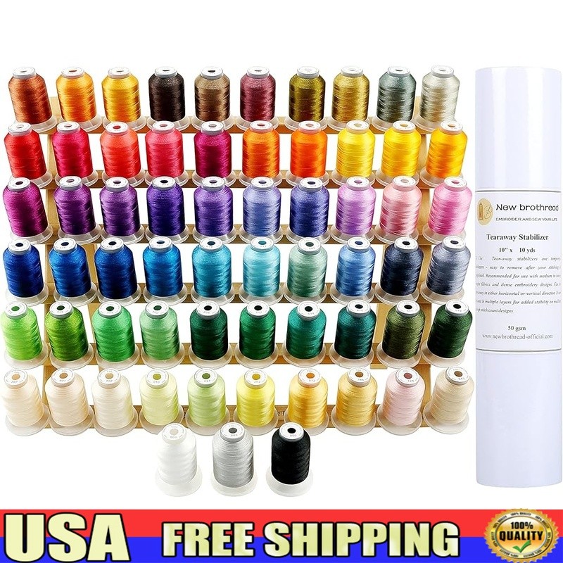 Embroidery Thread Starter Kit 63 Spools Polyester Thread 10x10yd Stabilizer New