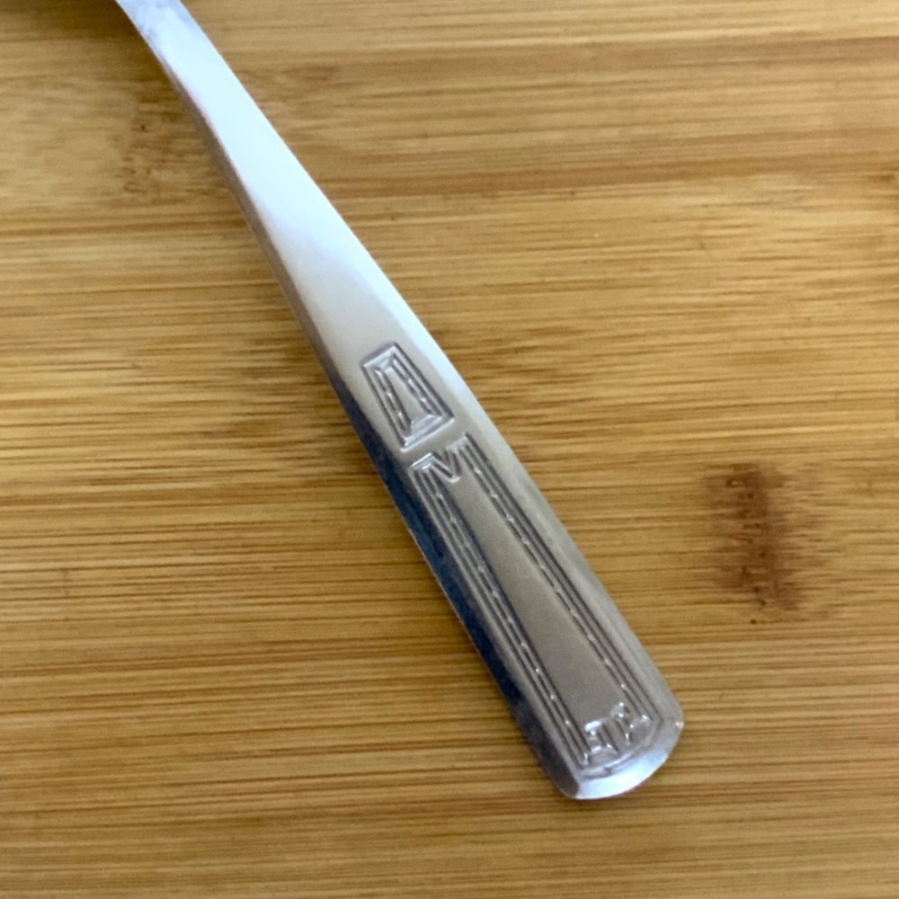 John Primble Stainless Steel Solid Serving Spoon Art Deco Handle Design