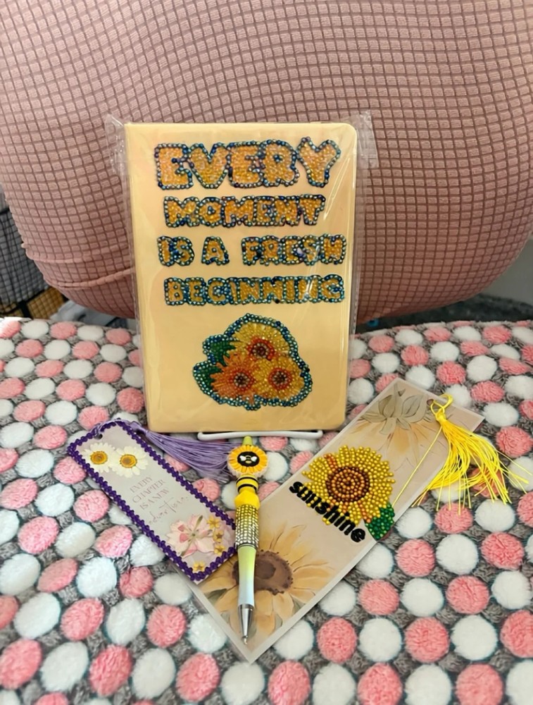 Sunflower Sunshine Bundle includes Notebook , 2 Bookmarks + Beaded Pen