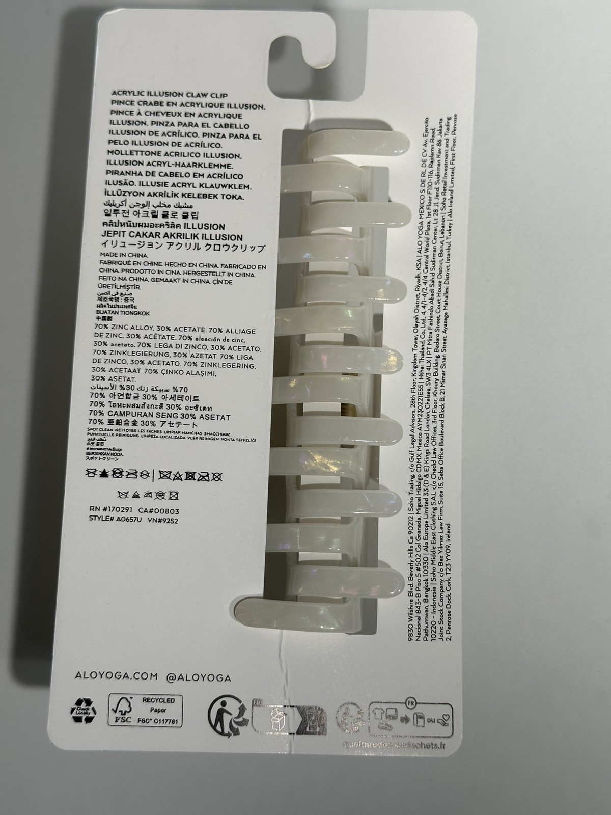 Alo Yoga white acrylic illusion hair clip