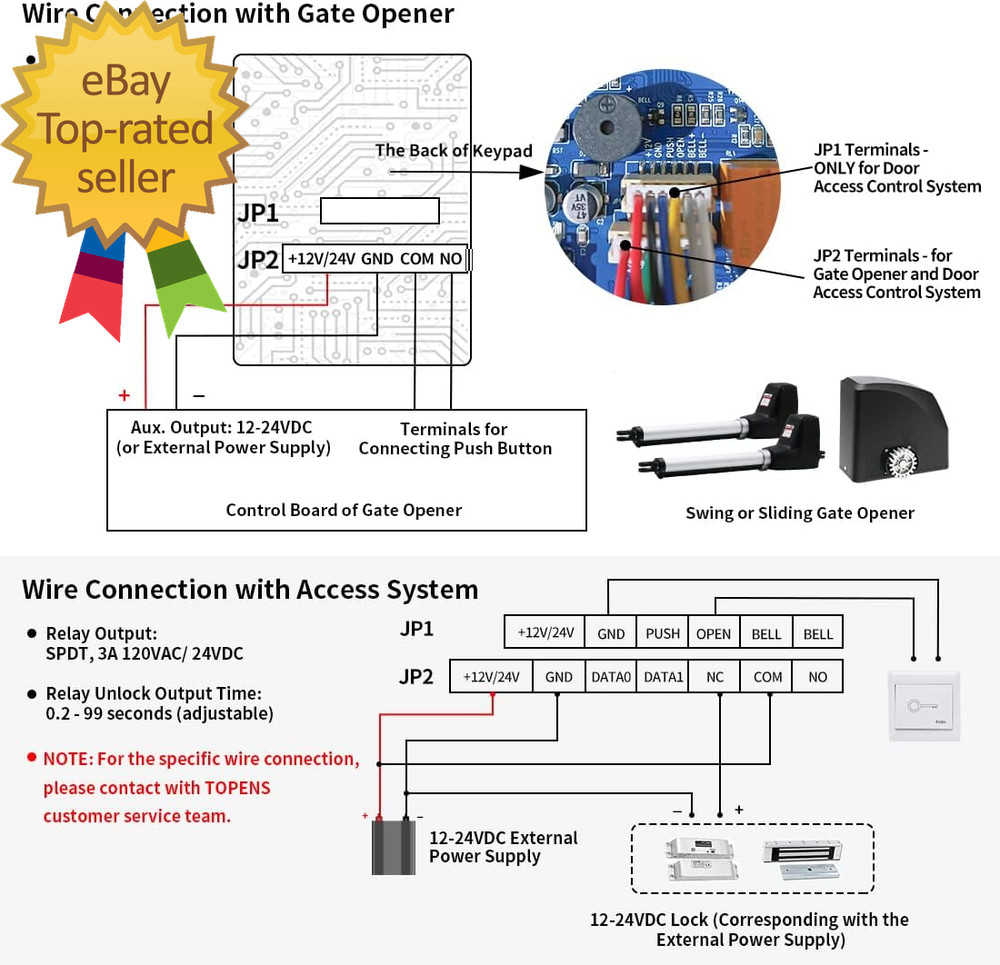 TC175P Touch Panel Wired Keypad, Universal Keyless Entry Keypad DC 12V 24V for t