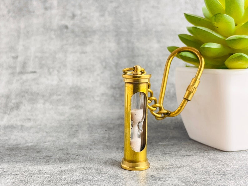 Nautical Brass Sand Timer Keychain - Unique Hourglass | Fully Functional | Gift