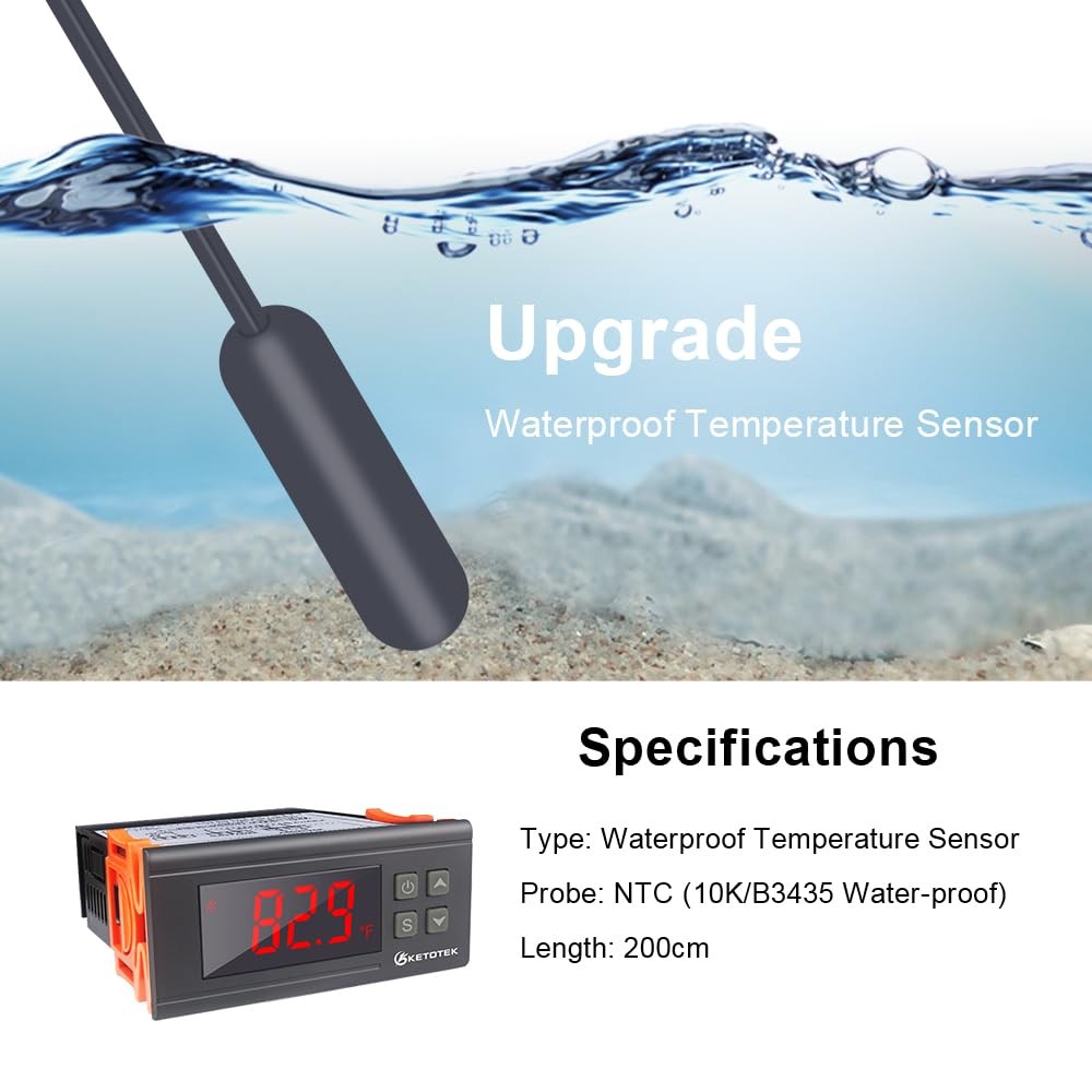 Digital Temperature Controller AC110V 10A 2m Waterproof Sensor | Heating