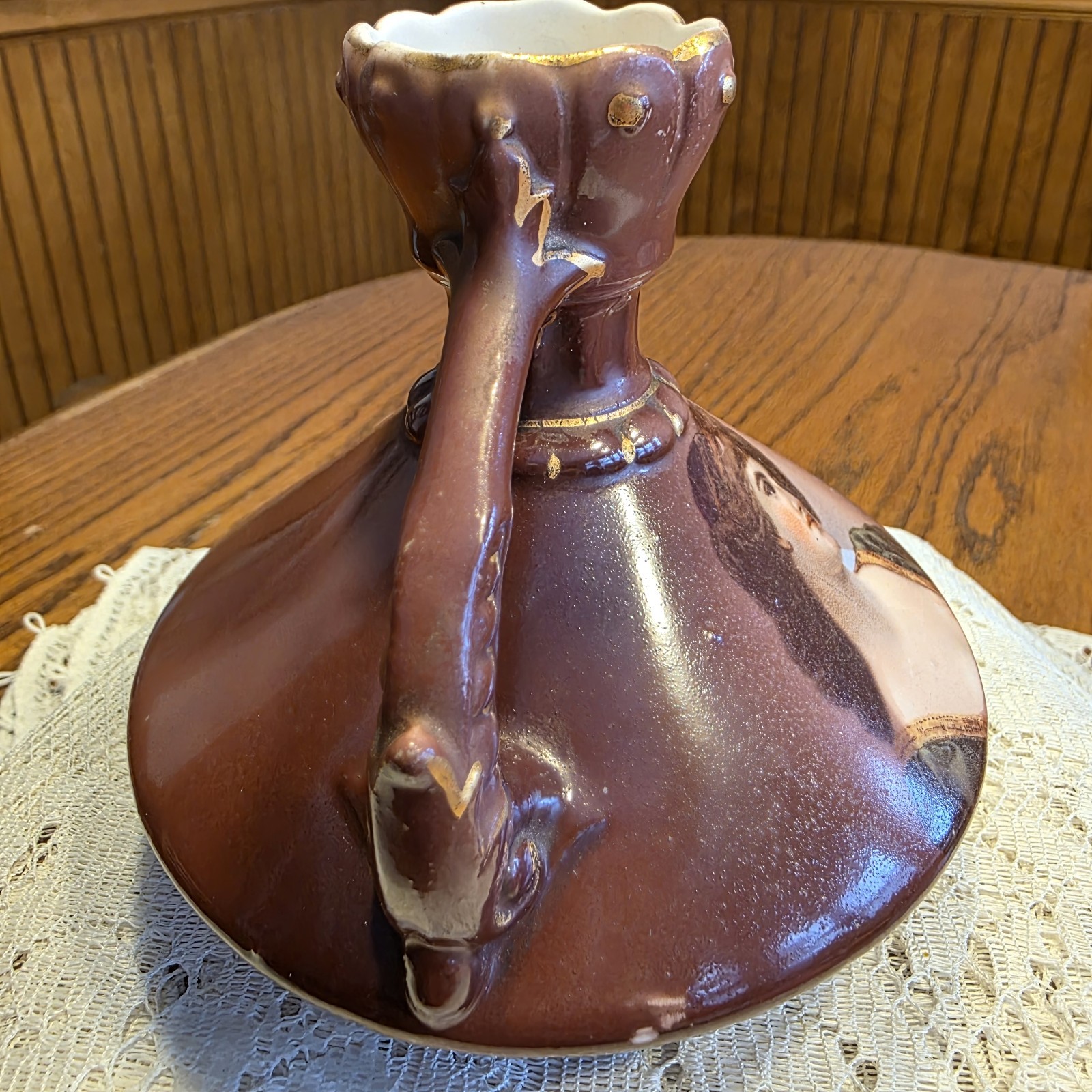 Antique Victorian Porcelain Squat Bud Vase 2 Handled Austria Portrait Vintage