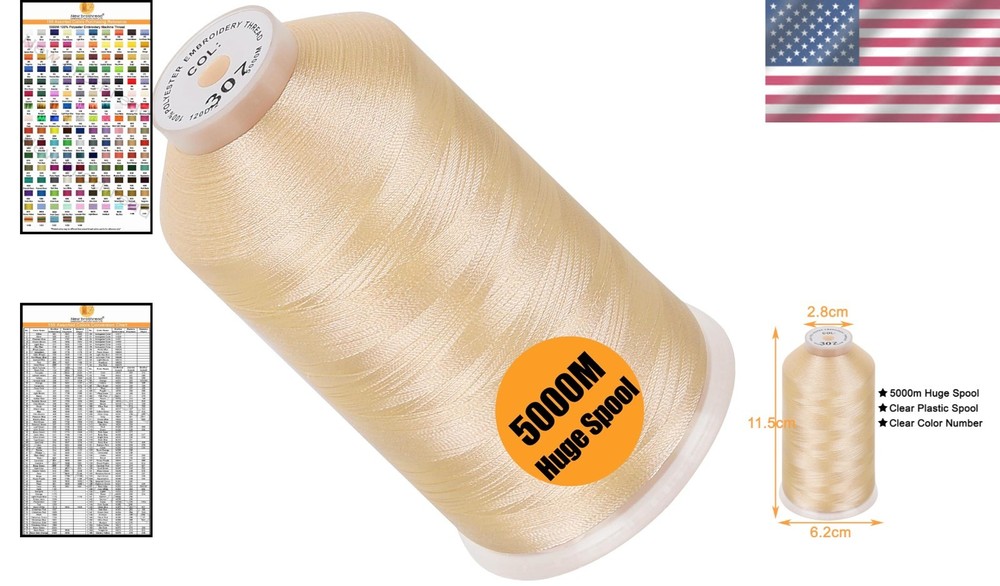 5000M Polyester Embroidery Machine Thread 40WT Linen High Strength Quality