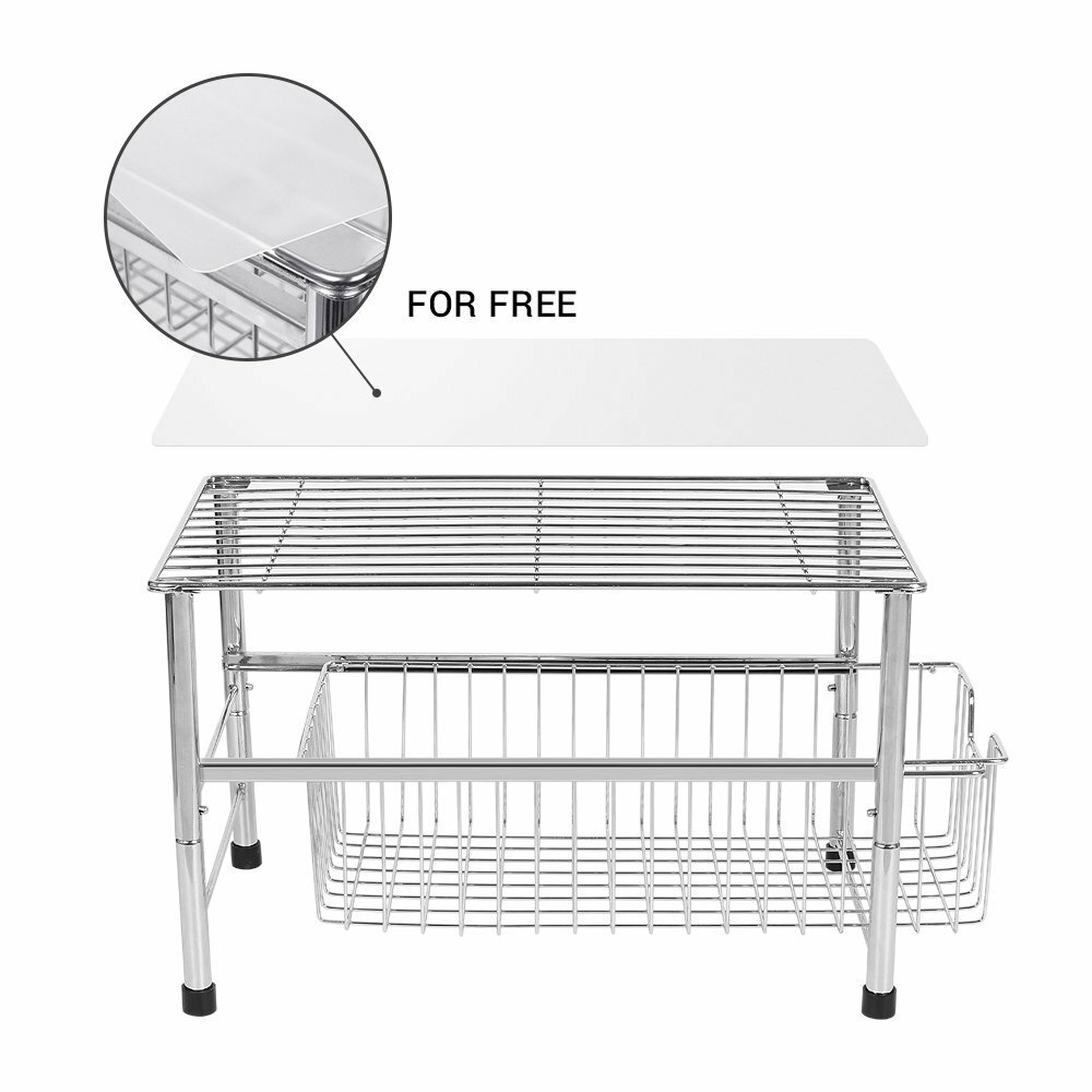 2-Tier Stackable Under Sink Organizer w/Sliding Storage Drawer Cabinet Kitchen