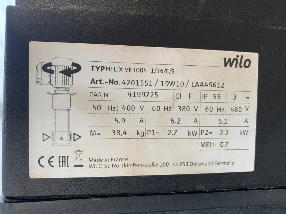 WILO HELIX VE1004-1/16/E/S; 2.2kW