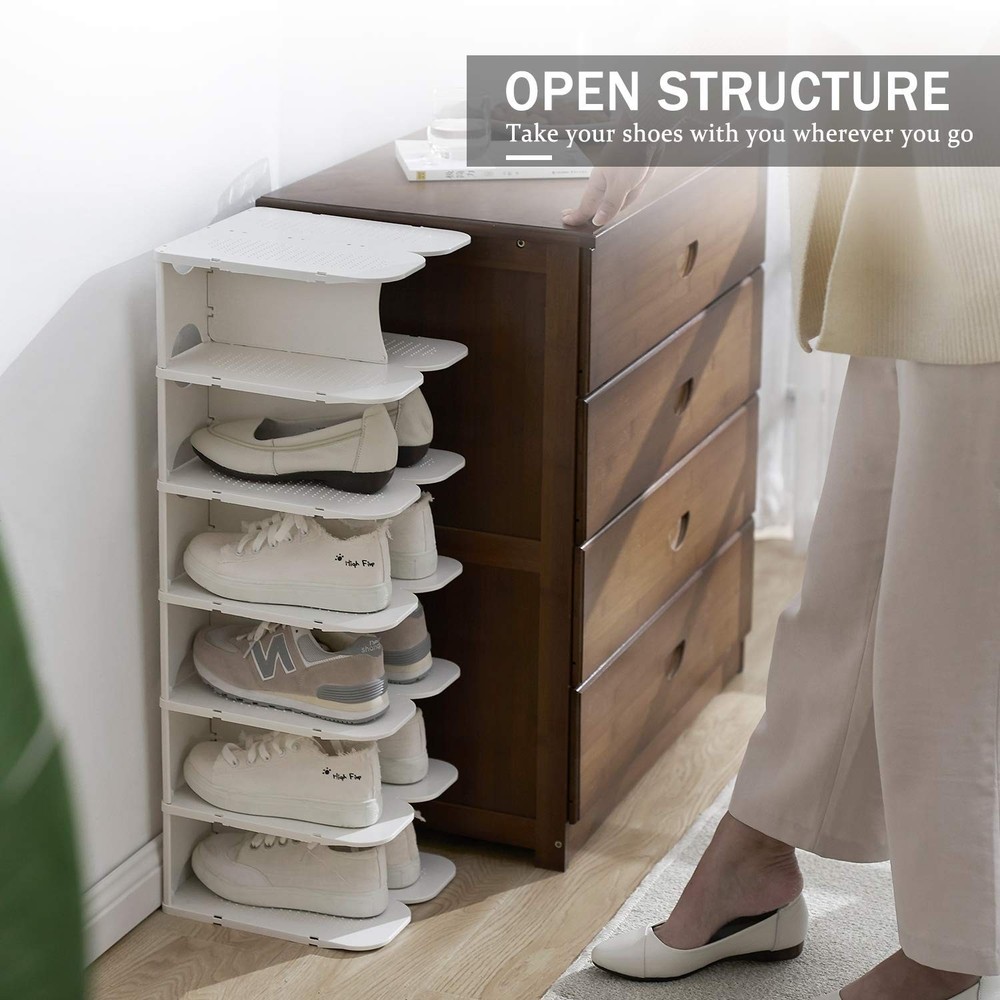6-Tier Narrow Shoe Rack for Small Entryways, Space-Saving Adjustable Stackabl...