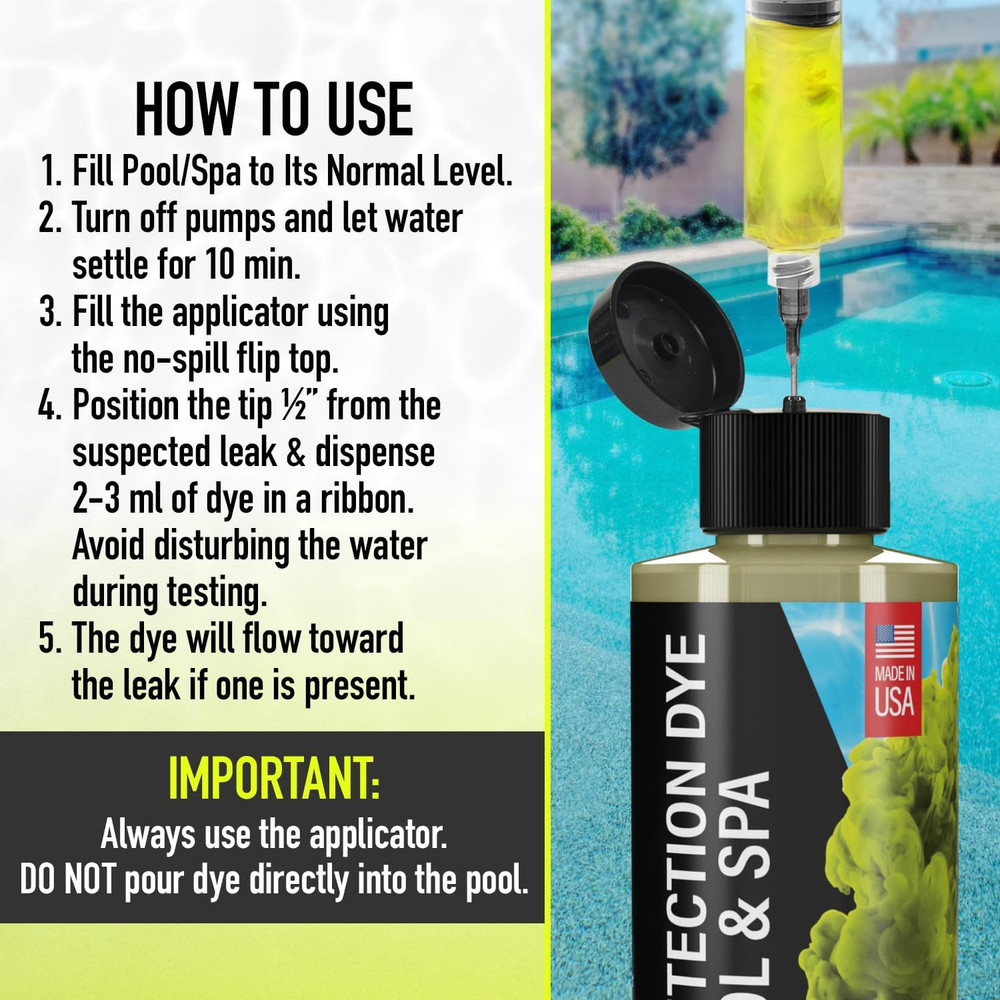 Pool Leak Detection Dye Kit - with 2 Precision Applicators - Made in USA - Super