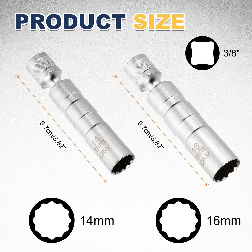 2pcs Spark Plug Socket 3/8" Drive 14/16mm Magnetic Spark Plug Socket Silver