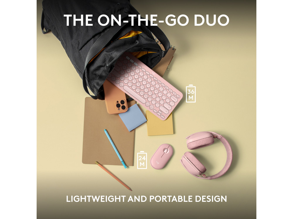 Logitech Pebble 2 Combo Wireless Quiet Keyboard and Mouse, Customisable, Logi Bo