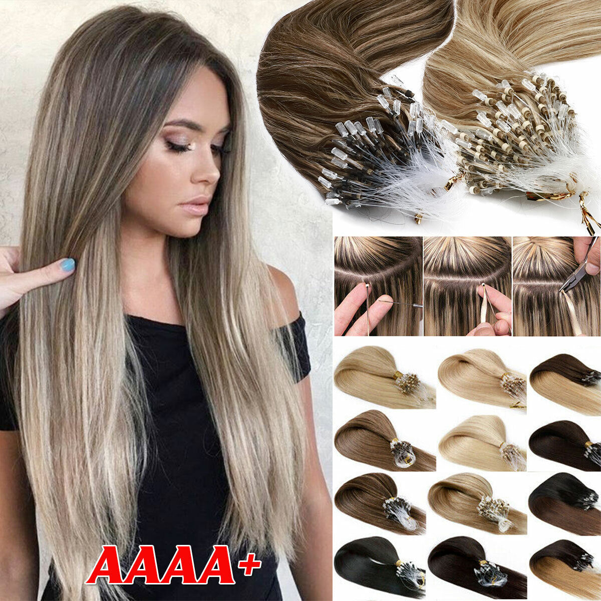 Micro Ring Link Human Hair Extensions Micro Beads Loop Tip Real Remy Thick Hair