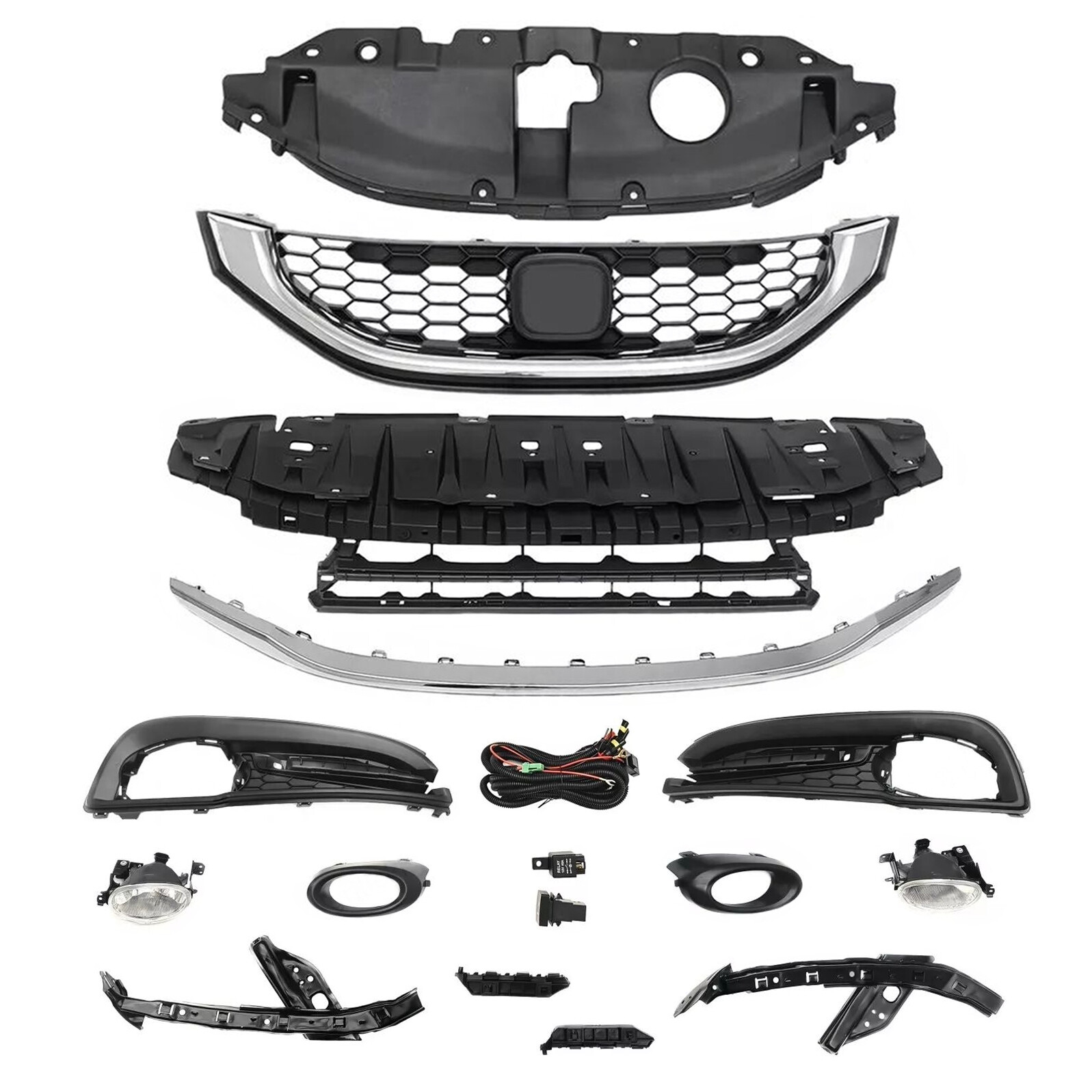 14PC Bumper Grille Fog Lights Bumper Bracket Kit Fit For Honda Civic 2013-2015