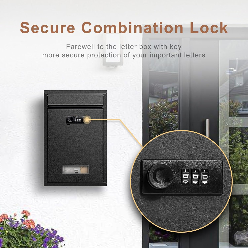 Wall Mount Mailbox, Combination Lock Mail Boxes for Outside, Safe Drop Box with