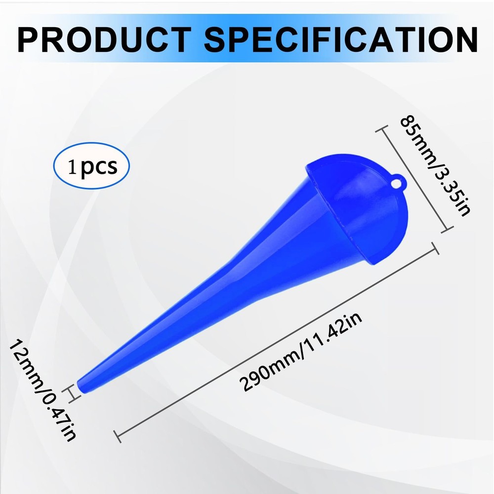 Long-Neck Oil Funnel for Automotive – Multi-Function Plastic Blue (1-Pack)