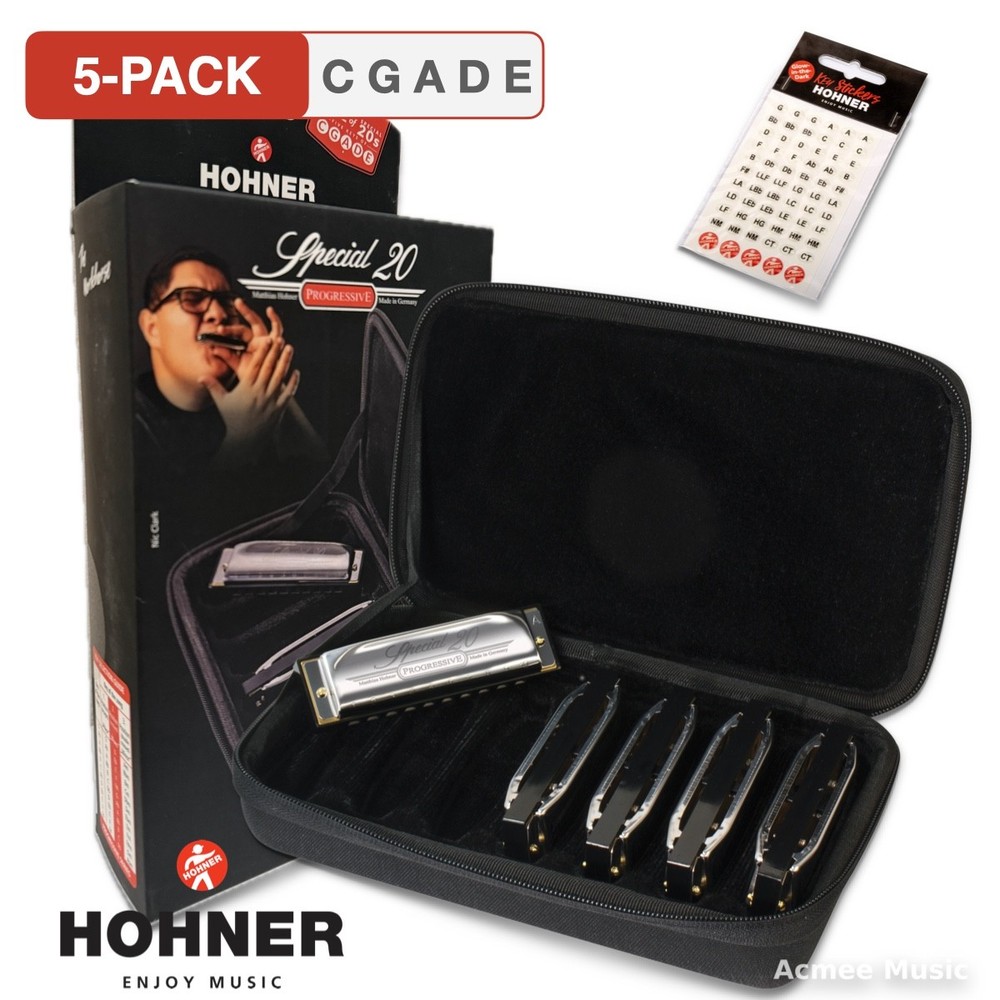 Hohner Special 20 Bundle 5 Keys [G,A,C,D,E] Harmonica SPC20-5PK, w/Case+Stickers