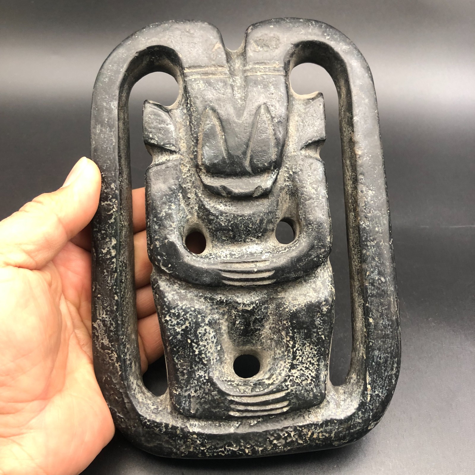 Old HongShan Culture Meteorite Jade Hand-Carved Sun God Helios Statue