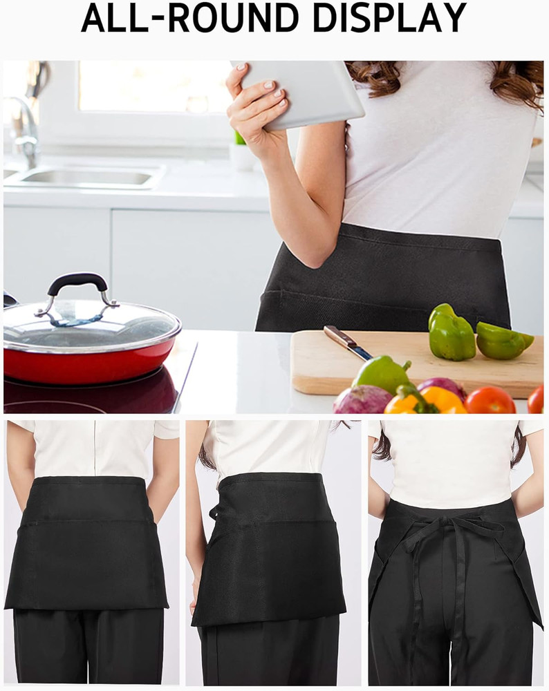 12 Pack Server Apron with 3 Pockets, Waterdrop Resistant Waitress Waiter Wais...