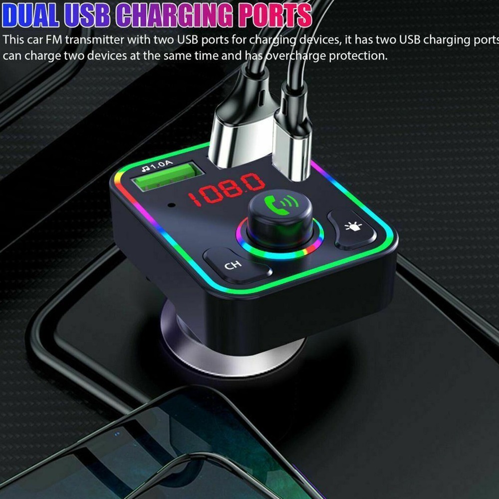 Fast Car Charger USB Cigarette Lighter Socket 2-Port Adapter Bluetooth FM MP3