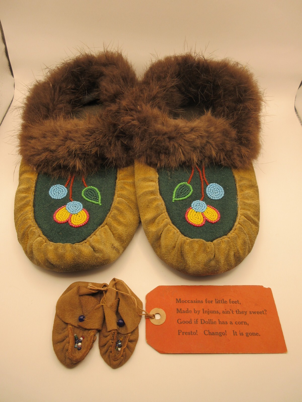 Antique Native American Indian Ojibwe Leather Beaded Moccasins Adult Baby