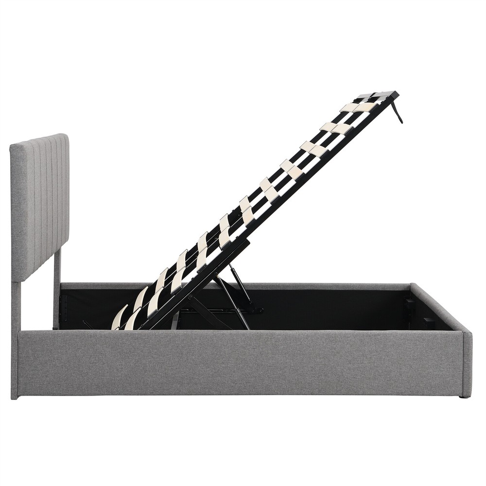 Full Size Upholstered Platform Bed Frame w/ Hydraulic Storage System Gray New