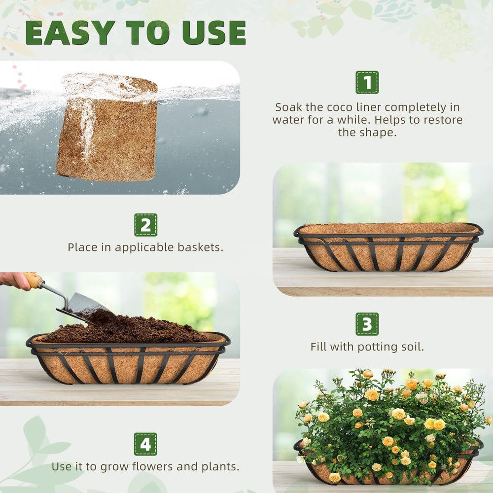 24 inch Coco Liners Trough 3 Pack for Window Boxes Planters, Coconut Husk for...